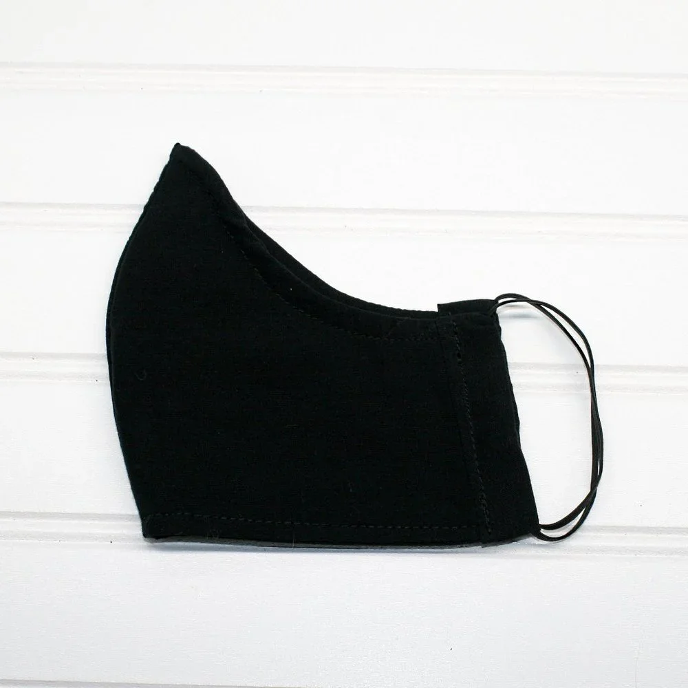 HAND CRAFTED Face Mask Black Cotton Adult Cloth Fabric Solid - Shield Style
